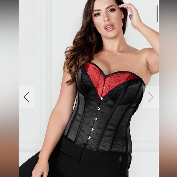 Size 38 Corset story red and black burlesque steel corset with halter top - Picture 3 of 15